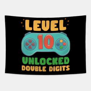 Level 10 Unlocked Double Digits Tee 10th Birthday Gift For Gamer 10 Year Old Gaming Birthday Custom Gamer Name Tee copy Tapestry