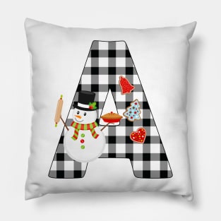 BW Buffalo Checks Pattern Monogram A | Snowman Pillow