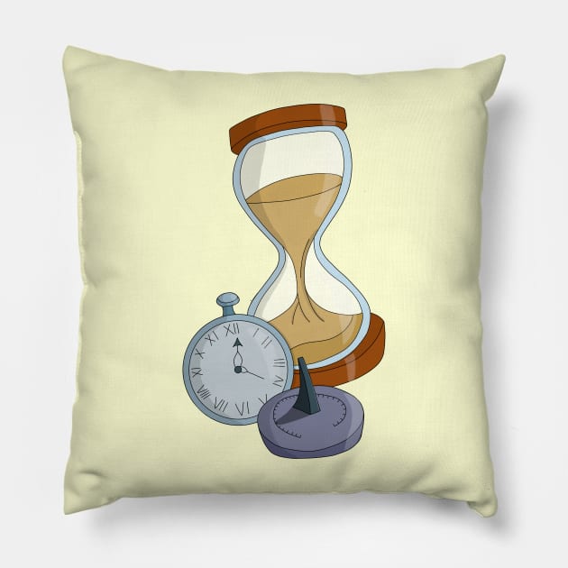 Hourglass, sundial and pocket watch Pillow by DiegoCarvalho