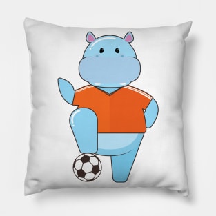 Hippo as Soccer player with Soccer ball Pillow