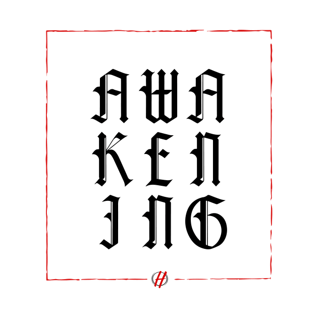 Cursive Font - Black Awakening with Red Frame by HarvestVA