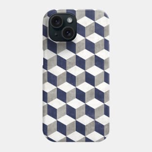 Geometric Cube Pattern - Grey, White, Blue Concrete Phone Case