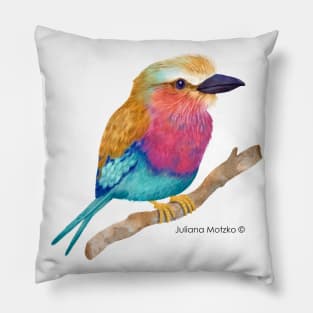 Lilac Breasted Roller Bird Realistic Illustration Pillow