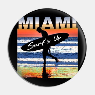 Miami Surf's Up Surfer Sunset Pin