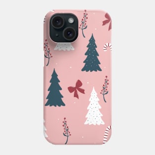 Christmas print with trees in pink colors. Phone Case