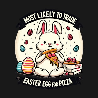 Pizza-Loving Bunny Easter Egg Trade-Off Design T-Shirt