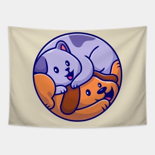 Cute Cat and Dog Cartoon Tapestry