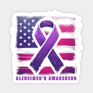 Alzheimer Awareness Purple Ribbon American Flag Magnet