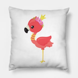 Princess Flamingo, Crown, Cute Flamingo, Flowers Pillow