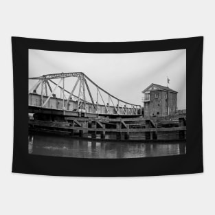 Black and white photo of the Reedham swing bridge over the River Yare Tapestry