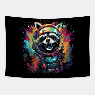 Stellar Blast: Colorful Space Raccoon Adventure Tapestry