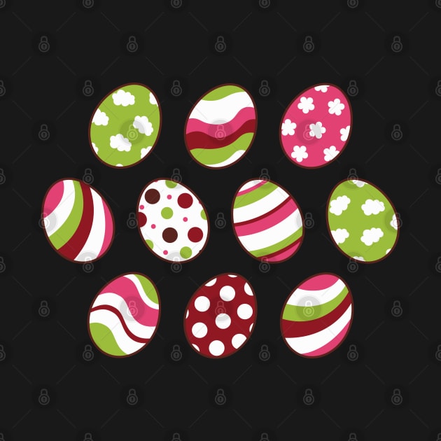 Egg Pattern | Pink Green | Stripes Clouds Flowers Dots | Black by Wintre2