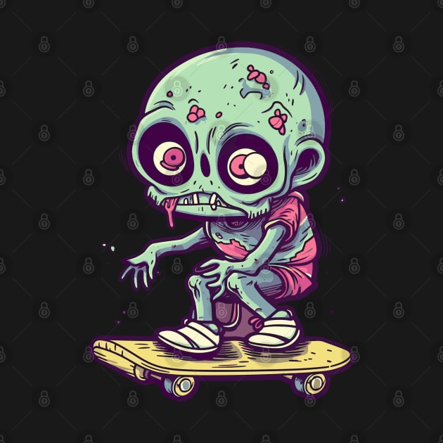 Skateboarding Skeleton Chibi Zombie: Undead Shredder by KUH-WAI-EE