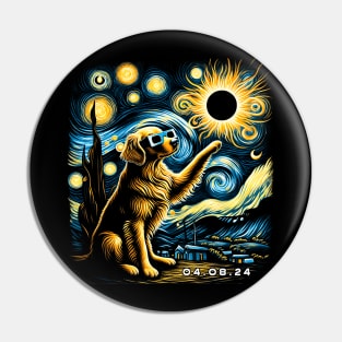 Golden Eclipse Retrievers: Stylish Tee Featuring Radiant Canine Companions Pin