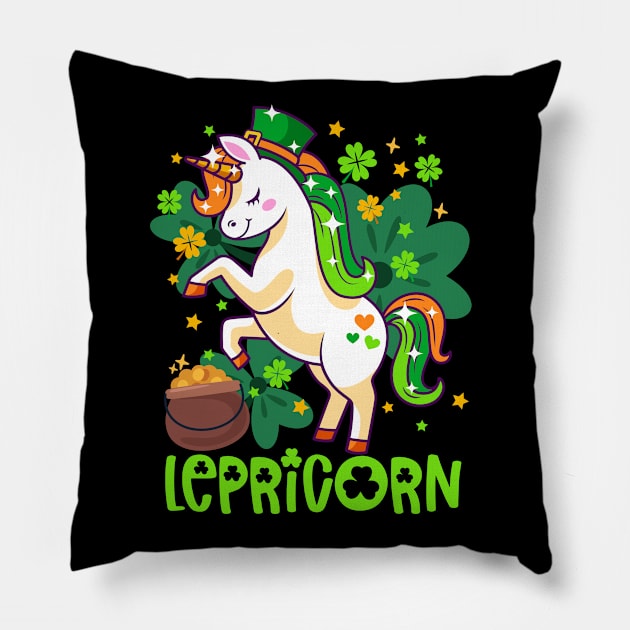 Unicorn Lepricorn St Patricks Day Leprechauns Girls Women Pillow by alcoshirts