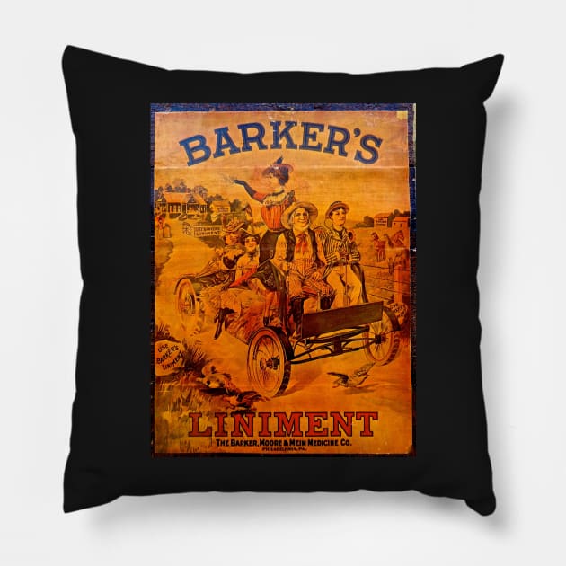 Vintage Ad Barkers Liniment Pillow by Overthetopsm