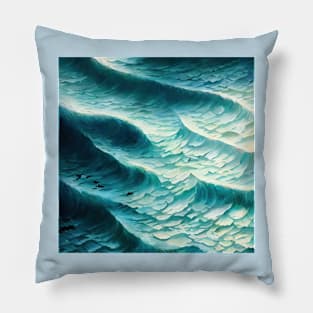 Hyperrealistic blue ocean waves Pillow