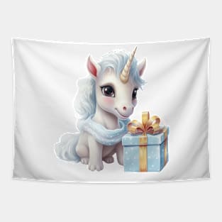 Baby Christmas Unicorn With Gift Tapestry