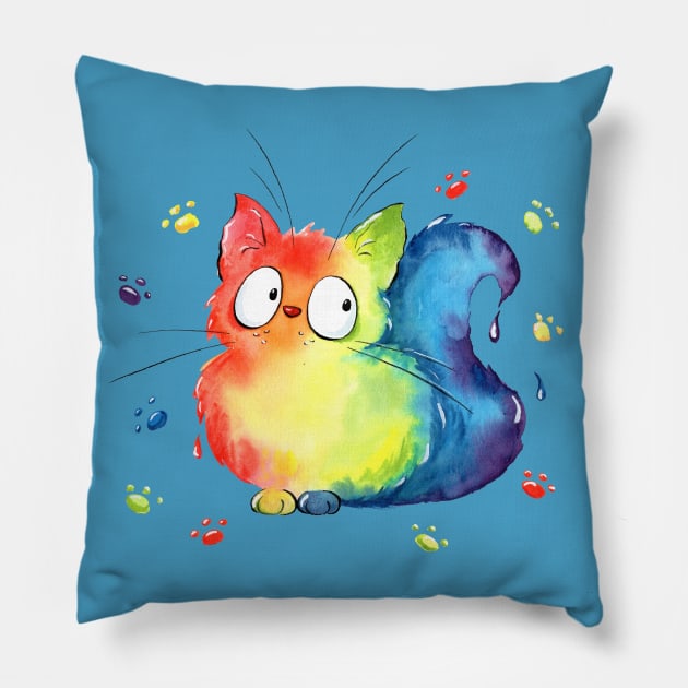 Rainbow Cat Pillow by Alyona Shilina