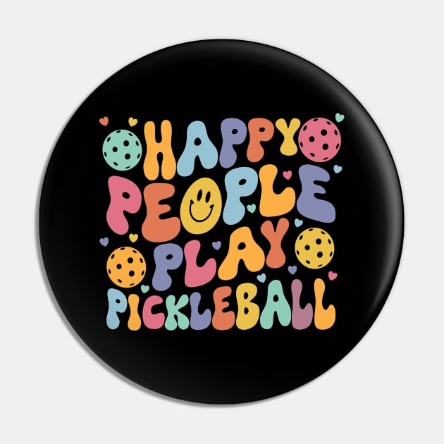 Colorful Happy People Play Pickleball Pin by OrchardBerry