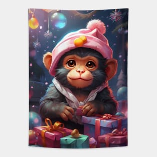 Christmas Monkey with Presents Tapestry