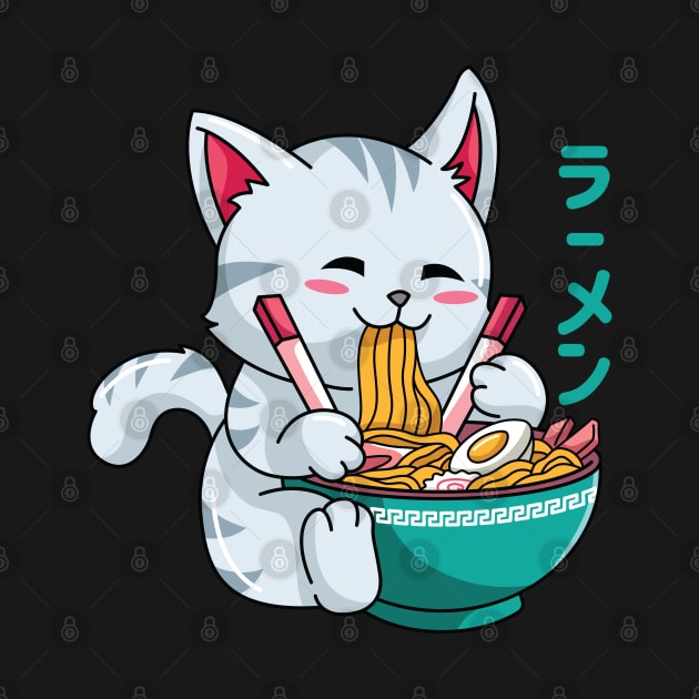 Kawaii Cat Eating Ramen Noodles by spacedowl