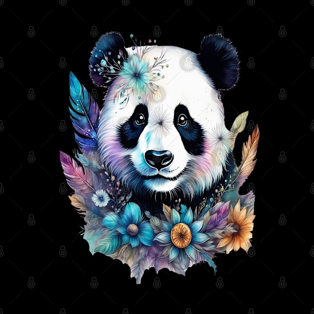 Fantasy, Watercolor, Panda Bear With Flowers and Butterflies by BirdsnStuff