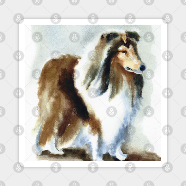 Collie Watercolor Painting - Dog Lover Gifts Magnet by Edd Paint Something