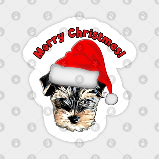 Cute Yorkshire Terrier Yorkie with Santa Hat Magnet by AdrianaHolmesArt