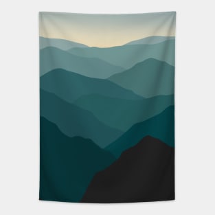 Teal Wanderlust Landscape Foggy Mountains Tapestry