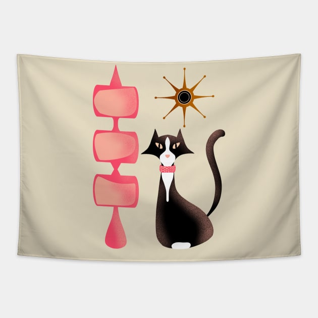 Retro Tuxedo Cat Tapestry by ksrogersdesigns