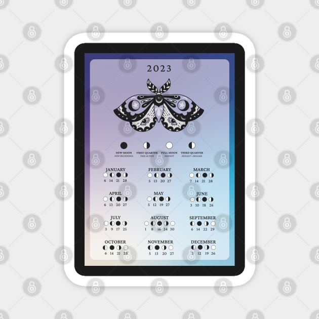 2023 Lunar Calendar, Moon Phase Calendar Magnet by mystikwhale