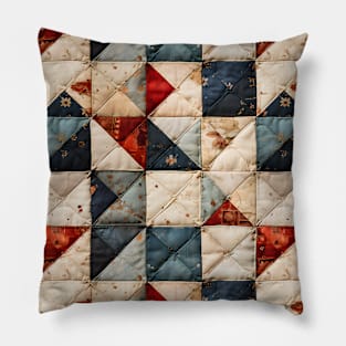 Retro Geometric Distressed Patchwork Quilt Pattern Pillow