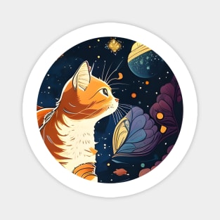 Cat Thinking Space Cosmic - Cat Astronaut Magnet