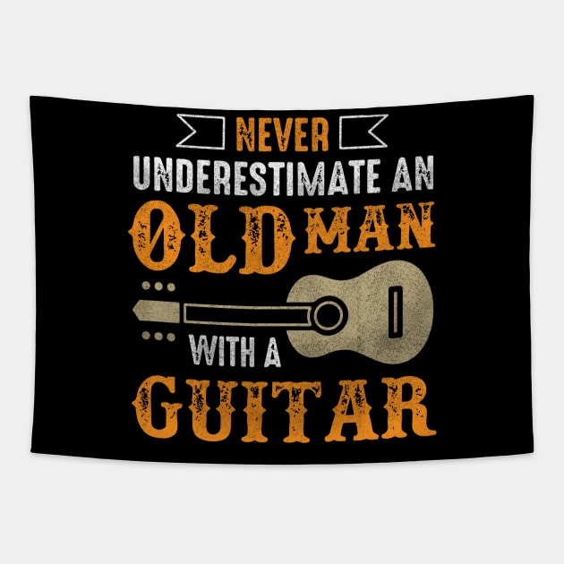 Vintage Never Underestimate an Old Man with a Guitar Tapestry by The Design Catalyst