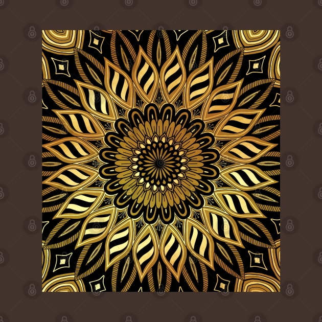 Fantasy flower mandala black gold by Crea Twinkles