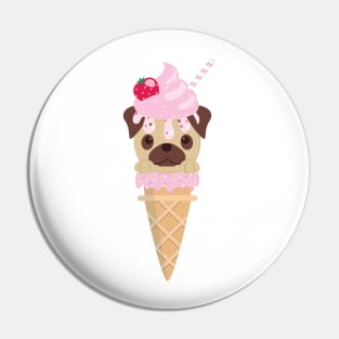 Cute Kawaii Pug Ice Cream Cone Pin