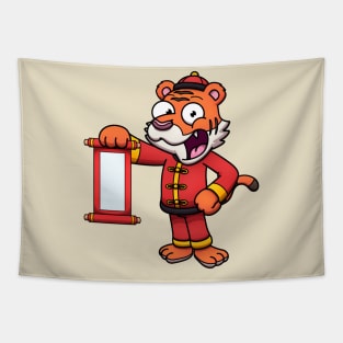 2022 Chinese New Year Cute Tiger With Scroll Tapestry