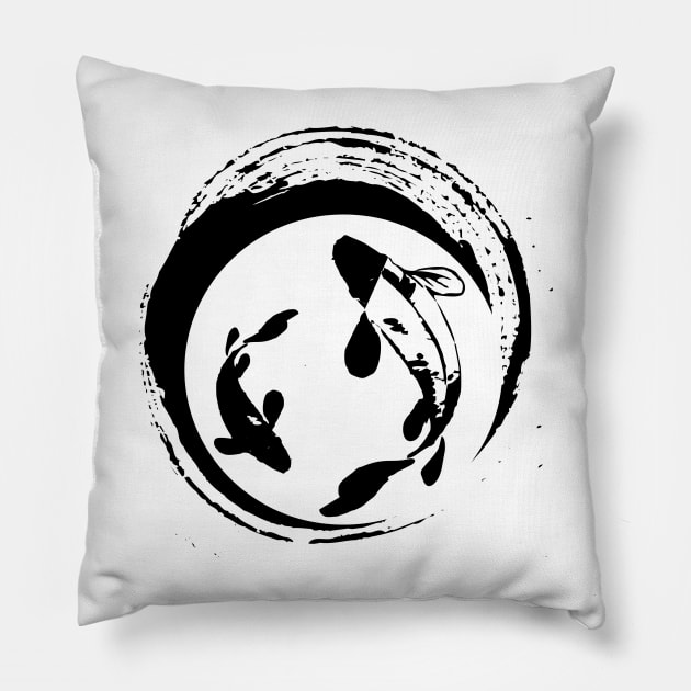 KOI FISH IN BLACK BRUSH PAINT STYLE Pillow by asepsarifudin09