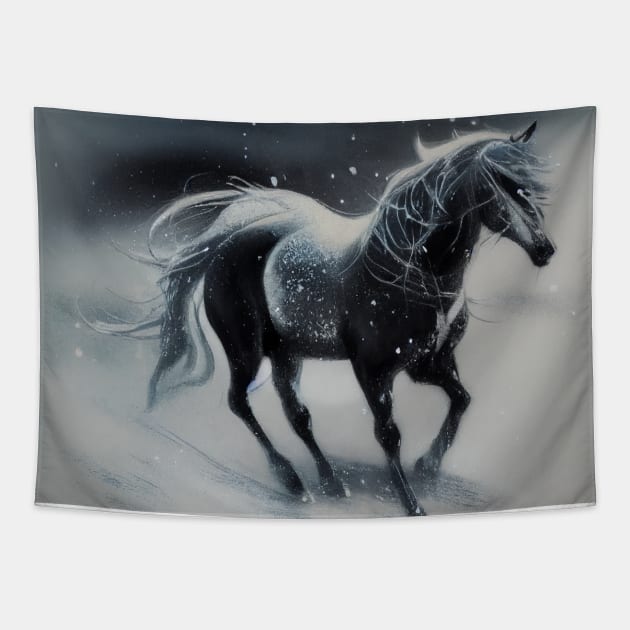 Galloping Horse in Snow Tapestry by fistikci