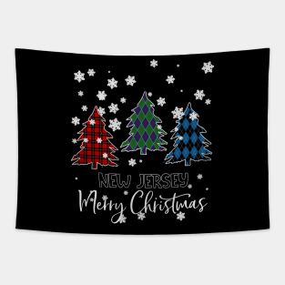 New Jersey Merry Christms Buffalo Plaid Xmas Tree  Tapestry