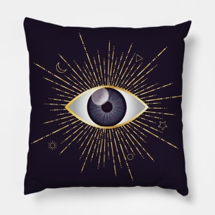 Violet Purple Evil Eye Gold Eyelashes Sun Moon Star Nazar Mati Talisman Pillow