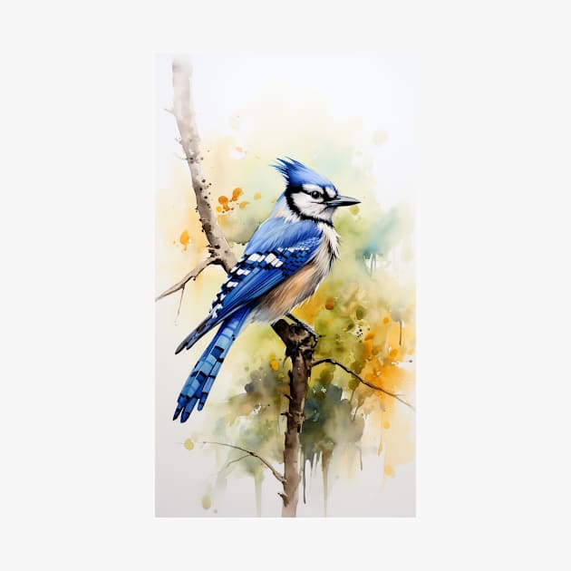 Watercolor blue jay bird artistic animal artsy painting by Kertz TheLegend