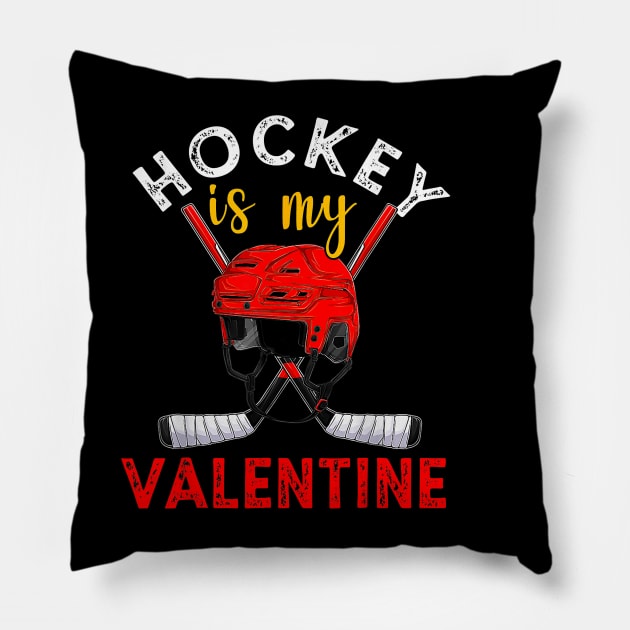 Hockey Is My Valentine Hockey Lover Valentines Day Mens Boys Pillow by Neldy