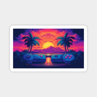 Retro Futuristic Game Controllers Synthwave Sun And Palms Magnet