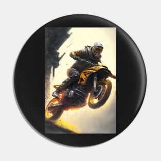 motorbike wheelie CGI style - orange Pin