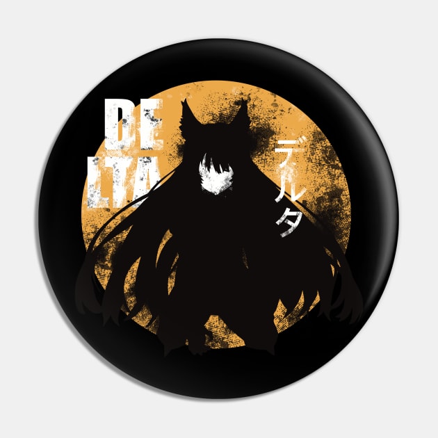 The Eminence in Shadow Delta in Vintage Distressed Minimalist Anime Characters Design with Japanese Name Pin by Animangapoi