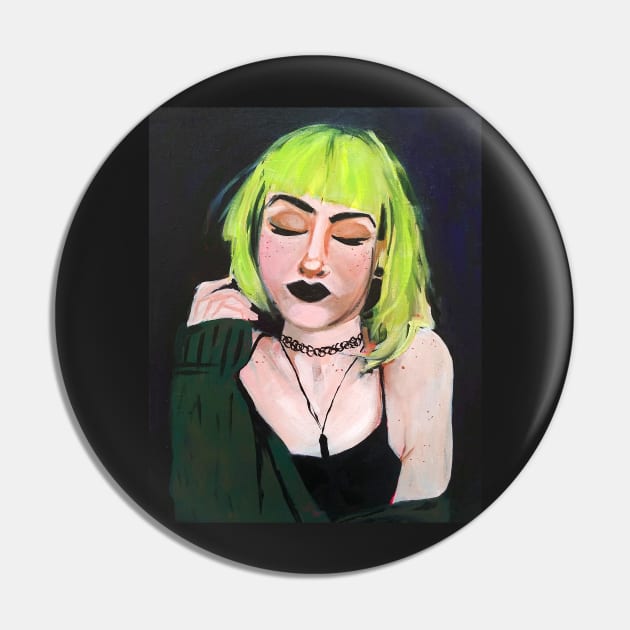 Green-haired Goth Girl on Black Pin by FrostedSoSweet