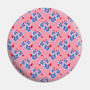 Retro Pink and Blue Floral Pattern Pin