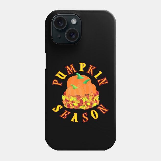 Pumpkin Season. Fall Leaves and Pumpkins. (Black Background) Phone Case by Art By LM Designs 